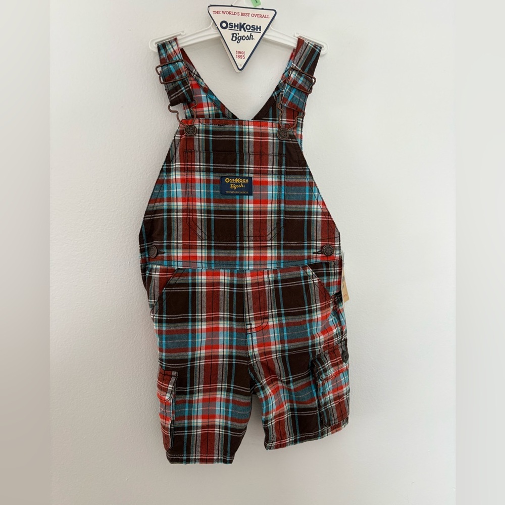 Oshkosh B’gosh Y2K plaid overalls with cargo pockets deadstock new with tag